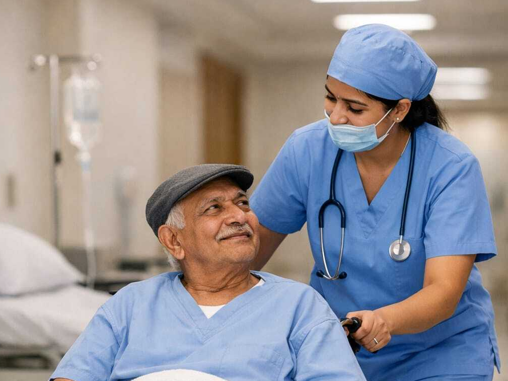 Compassionate caregiver with elderly patient